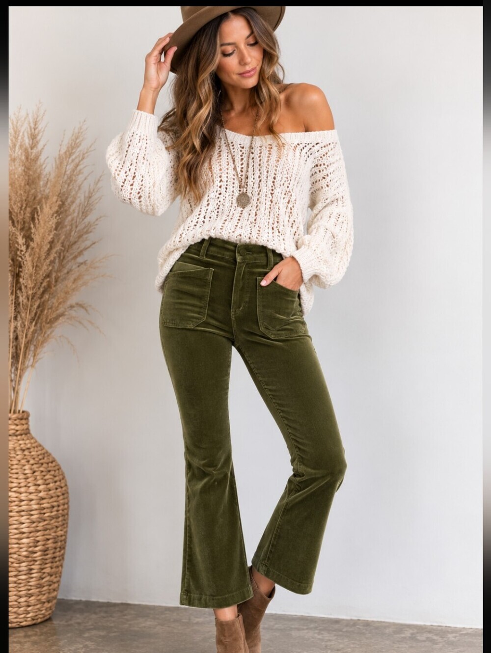 Free People High Time Velvet Kick Flare Pants Olive Army Green SZ-4